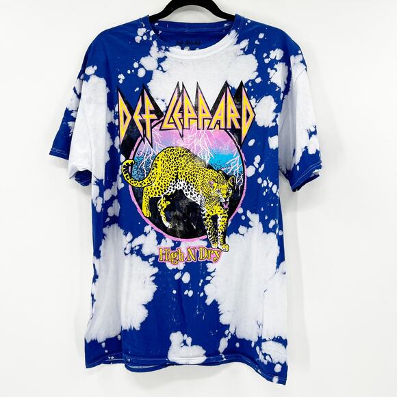 Def Leppard Unisex Blue Tie Dye Graphic Print Short Sleeve Band Tee T Shirt S - Picture 1 of 3